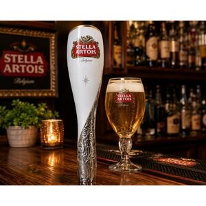 Stella Artois Belgium Beer Tap Handle White Chrome Silver Star Draft Bar Pub 11"